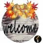 TURNMEON 10 LED Lighted Fall Welcome Sign Wreath for Front Door,Maple Leaves Wooden Hanging Sign Battery Operated Autumn Harvest Thanksgiving Fall Decoration Wall Porch Indoor Outdoor HomeWarm White