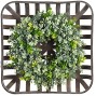 WANNA-CUL 20 Inch Artificial Green Leaves Farmhouse Boxwood Wreath with Square Tobacco Basket for Front Door Large Indoor Outdoor Fall or Autumn Door Wreath Decor for Wall or Home Decorations