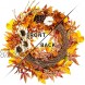 WANNA-CUL 24 Inch Fall Wreath Decoration for Front Door with White Pumpkin,White Sunflowers Wheat Pine Cone and Maple Leaves Harvest Door Wreath for Autumn or Thanksgiving Decor