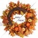 WANNA-CUL 24 inch Fall Wreath for Front Door with Pumpkin Pine Cone,Berries Maple Leaves Harvest Door Wreath for Autumn or Thanksgiving Decorations