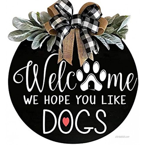 Welcome Wreath Sign for Farmhouse Front Porch Decor We Hope You Like Dogs Door Hanging with Premium Greenery Gift for Christmas Housewarming Holiday Home Decoration 12IN Dog