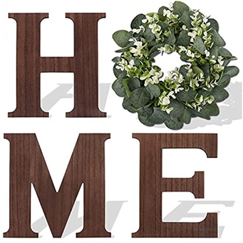 WXBOOM Wooden Home Sign with Artificial Eucalyptus Wreath for Wall Hanging Rustic Home Letter Farmhouse Decor for Living Room House