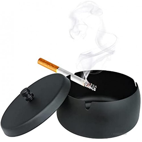 Andiker Large Metal Ashtrays with Lid Non-Slip Windproof Ashtray for Cigarette Tabletop Ash Trays Black for Home Office and Indoor