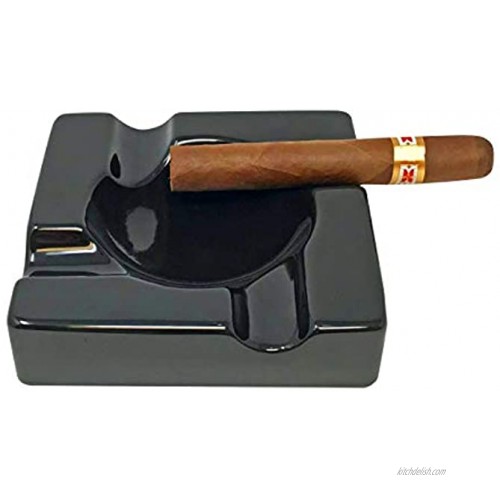 Cigar Ashtray Outdoor Cigarette Ash Tray – 5.9 inch Ceramic Ashtrays Black Glossy Cigar Rest for Indoor Outdoor Patio Home Office Use – Cigar Accessories Gift Set for Men and Women