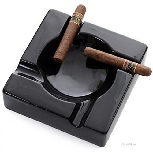 Mantello Cigars Cigar Ashtray Large Premium Black Ceramic Ashtray for Indoor Outdoor Patio Home Office Use – Cigar Accessories Gift Set