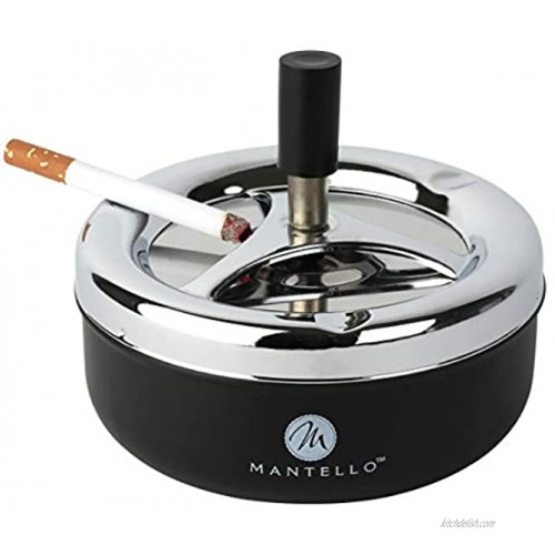 Mantello Round Push Down Cigarette Ashtray with Spinning Tray Large Black