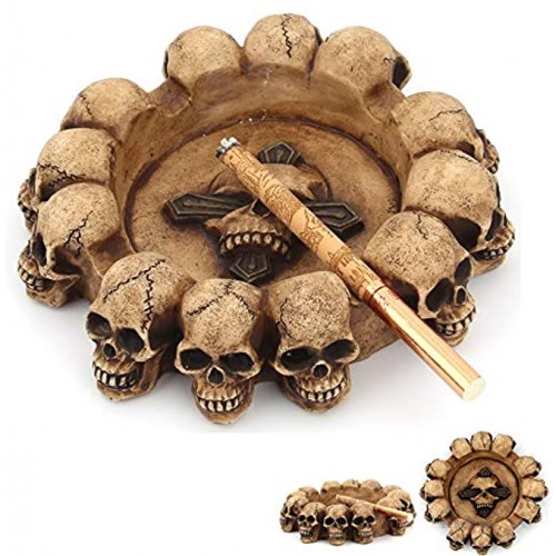 OURASHERO Ashtrays Resin Skull Ashtray Cigarette Ash Container Spooky Human Skull Ashtray with 4 Cigarette Slots Smoking Room Office Bar Ornament Halloween Decor Scary Fantasy Gifts for Smokers
