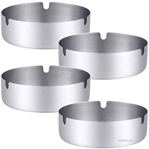Pack of 4 Ashtray Round Stainless Steel Cigarette Ashtray Set for Hotel Restaurant Outdoors and Indoor