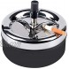 Round Push Down Stainless Steel Modern Tabletop Cigarette Ashtray with Spinning Tray Cigarette Ashtray for Indoor or Outdoor Use Ash Holder for Smokers Desktop Smoking Ash Tray for Home Office