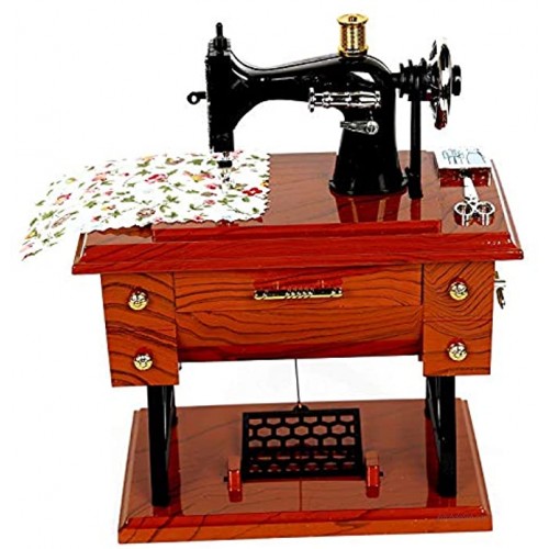 Artyea Vintage Mini Sewing Machine Style Plastic Music Box Table Desk Decoration Toy Gift for Kid Children brown