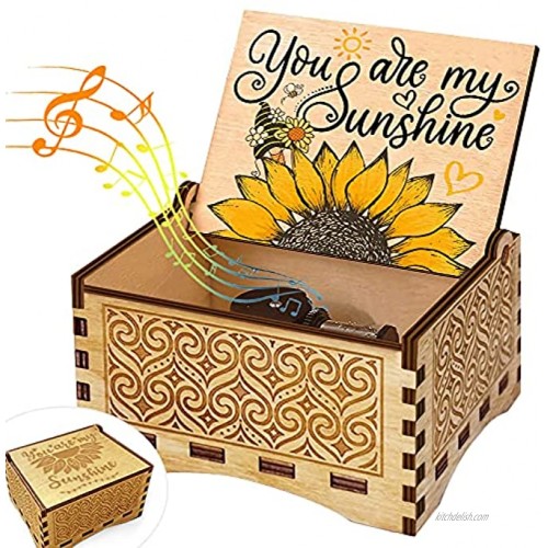 BOCYWODI You are My Sunshine Music Box Sunflower Wind Up Wooden Engraved Tiny Musical Boxes Cute Tune Box Christmas Birthday Valentines Mothers Day for Women Daughter Mom Girlfriend