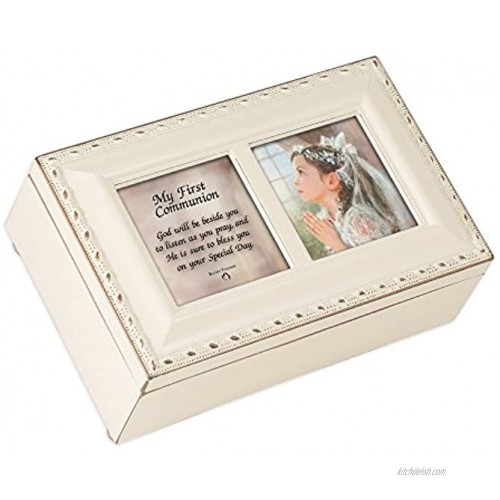 Cottage Garden First Communion God Beside You Matte Ivory Jewelry Music Box Plays Ave Maria