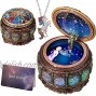 EBOOT Vintage Music Box with Unicorn Necklace 12 Constellations Rotating Goddess LED Lights Twinkling Retro Resin Carved Mechanism Musical Box with Card of The Zodiac for Birthday