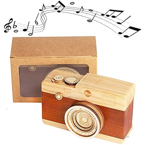 FUTUREPLUSX Wooden Music Box Retro Wooden Camera Music Box for Birthday Christmas Valentine's Day