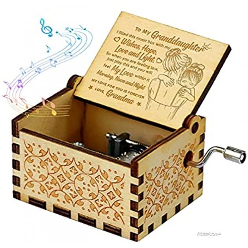 Granddaughter Music Box Hand Crank Engraved Musical Box-You are My Sunshine Mechanism Antique Vintage Personalizable Wooden Gift from Grandma