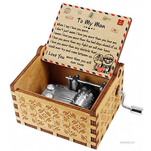 Kenon Music Box to My Man Engraved Envelope Vintage Music Box Perfect Christmas Birthdays Gifts for Husband Boyfriend