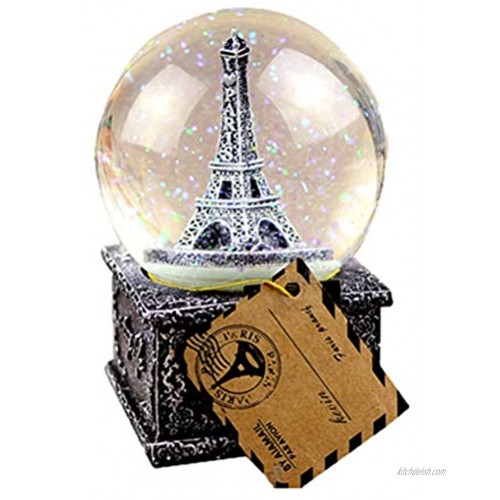 Mobestech Crystal Ball Music Box Vintage Eiffel Tower Snowflake Music Box for Kids Christmas New Year Gifts