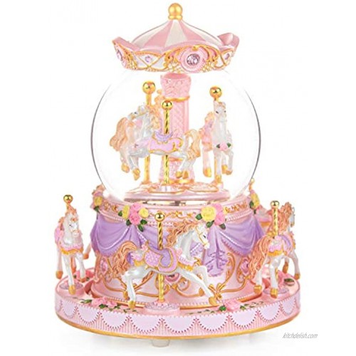 Mr.Winder Carousel Horse Snow Globe Gift Rotating Music Box Birthday Anniversary for Wife Daughter Girl Girlfriend Husband Clockwork Musical 8-Horse Color Light Snowglobes Castle in The Sky