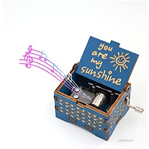 sijitye You are My Sunshine Wood Music Boxes Wood Hand Crank Music Box for Dad Mom Daughter Women Girlfriend Boys Husband Carved Cute Present for Valentine Birthday Christmas Anniversary Blue