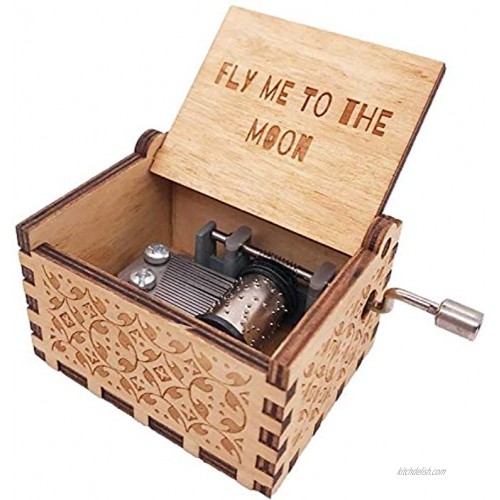 SIQI Fly Me to The Moon Music Box Mini Wood Musical Box 18 Note Antique Crafted Musical Gifts for Christmas Halloween Birthday Mother's Day Valentine's Day