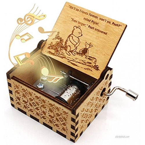 ukebobo Wooden Music Box The Pooh Saying Music Box Gift for Friend Merry Christmas Music Box New Year's Gifts 1 Set