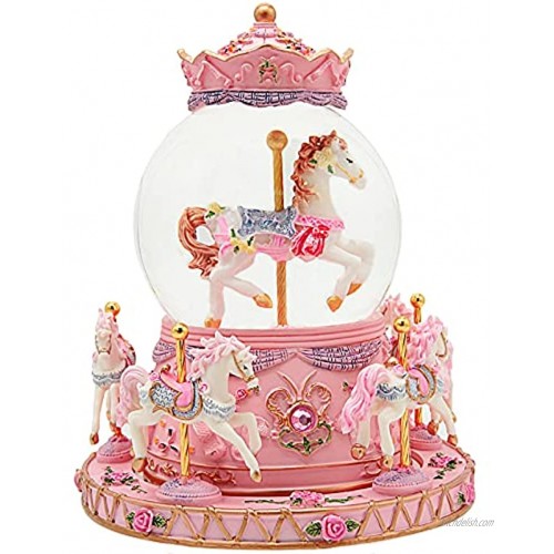 UNIQLED Carousel Horse Music Box Gift with Colorful LED Light Merry Go Round Musical Snow Globe Unicorn Pony Birthday for Kid Girl Daughter Granddaughter Women Present Tune Castle in The Sky