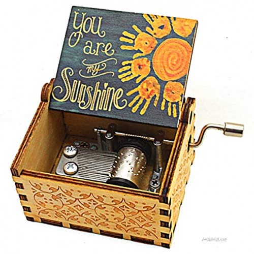 VACTER Wooden Music Box You are My Sunshine for Daughter Son Wife Dad Friends,Hand Crank Wood Musical Box Laser Engraving Handmade Yellow Sunshine