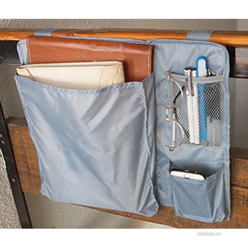Amelitory 3 Pockets Stably Bedside Storage Caddy Hanging Storage Bedside Bag Holder for Dorms Hospital Bathroom Baby Cart Bunk Beds Light Gray