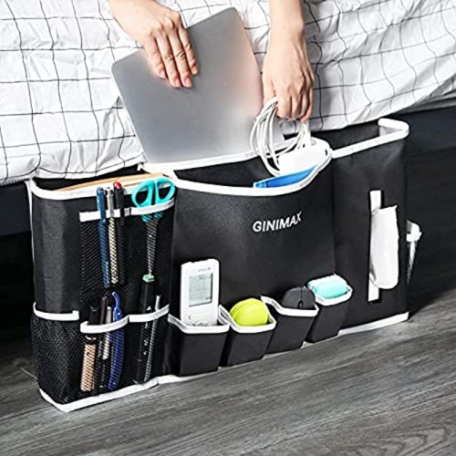 GINIMAX Dorm Room Essentials Bedside Caddy | Large Size 23x12 | Under Couch Mattress | Bedside Storage Organizer for TV Remote Control Mobile Phones Magazines Laptops Glasses