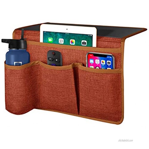 Joywell Bedside Caddy 4 Pockets Bedside Remote Control Holder Storage Organizer Insert Mattress for Remote Control Phone Magazine iPad Tablet Orange