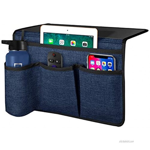 Joywell Bedside Caddy 4 Pockets Bedside Remote Control Holder Storage Organizer Insert Mattress for Remote Control Phone Magazine iPad Tablet Navy