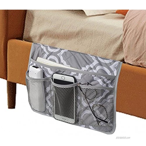 MDSTOP Bedside Caddy Bedside Storage Bag Under Couch Table Mattress Organizer Fits for Book Tablet Magazine Phone Remotes Glasses Grey