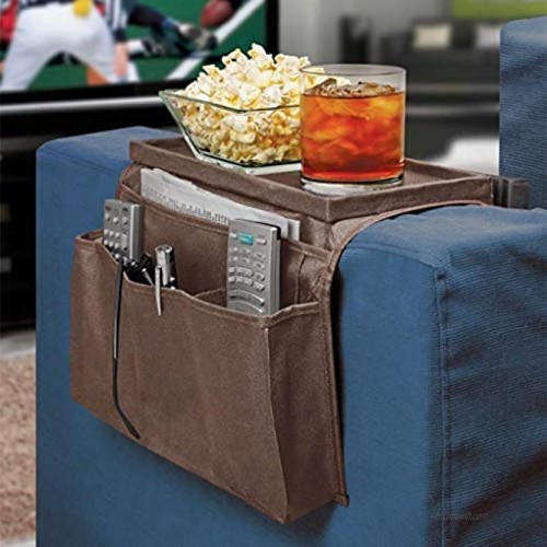 MioCloth Sofa Armrest Organizer Couch Recliner Chair Arm Caddy TV Remote Storage Pocket Organizer for Phone Book Magazine Glasses Drink Holder Snack Tray Armrest TV Remote Holder Organizer Brown