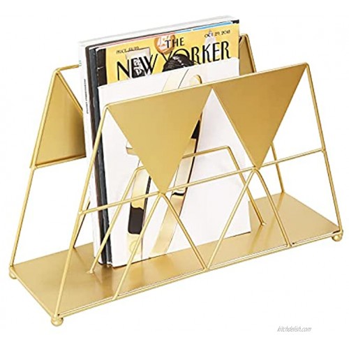 MyGift Modern Geometric Gold-Tone Metal Desktop Magazine Holder Rack