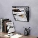 PAG Wall File Holder Hanging Mail Organizer Metal Chicken Wire Wall Mount Magazine Rack 3-Tier Black