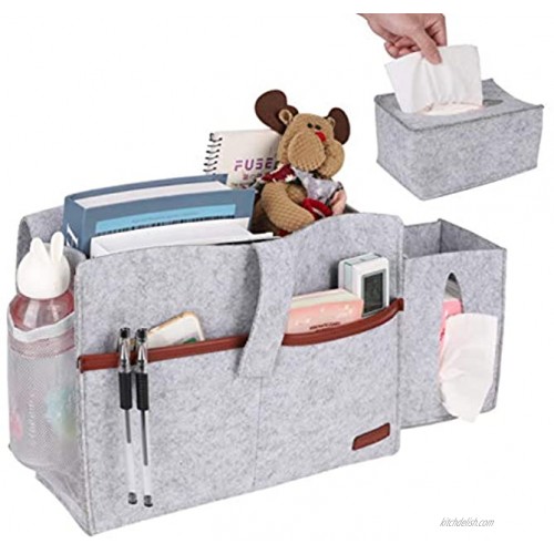 Taykoo Bedside Caddy Bedside Organizer with Tissue Box and Water Bottle Holder Laptop Magazine Book Phone Tablet iPad Hanging Storage Perfect for Home Dorm Bed Sofa Bunk Beds