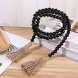 2 PCS Wood Bead Garland with Tassels 58in Farmhouse Beads Rustic Country Decor Boho Beads for Home Wall Hanging Decoration Black+Grey