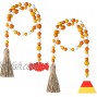 2 Pieces Halloween Wood Bead Garland Wooden Prayer Beads Garland Boho Bead Wall Hanging Decor with Candy Pendant and Tassel Halloween Fall Tiered Tray Bead Decoration White Yellow Orange