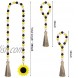 3 Pieces Sunflower Wood Bead Garland with Tassels and Sunflower Tag Rustic Farmhouse Wooden Beads Garland Tiered Tray Decors for Farmhouse Holiday Decor