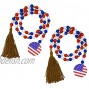 55inch Independence Day Wood Beads Patriotic Wood Bead Garlands July 4th Independence Day with American Flag and Rustic Tassels Farmhouse Wall Hanging Ornaments Prayer Beads and Tassels Tray Decor