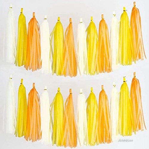 Aimto 30pcs Beige,Yellow and Orange Shiny Tassel Garland Banner Tissue Paper Tassels for Party Decorations