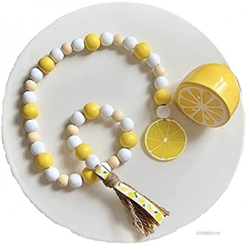 Anntool Lemon Wood Bead Garland Yellow Farmhouse Rustic Beads with Jute Tassel Lemonade Slice Summer Home Natural Country Chic Décor for Coffee Table Tiered Tray