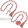 Christmas Wooden Bead Tassels Ornaments with Candy and Candy Cane Bead Garland Decoration for Christmas Hanging Decoration Fireplace Ornaments