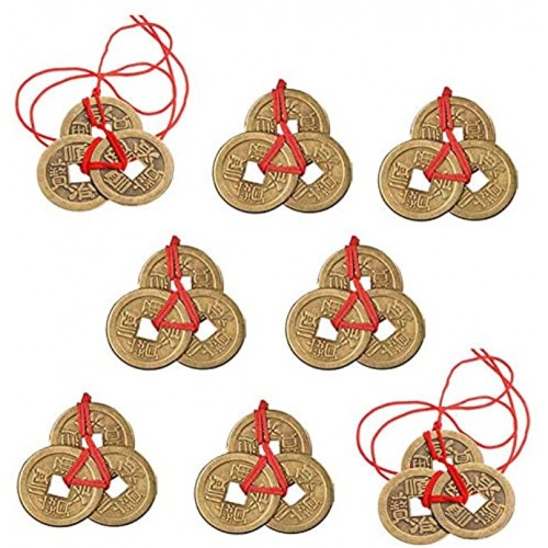 EasyBravo 10 Sets Fortune Coins Feng Shui Coins with Red String for Wealth and Success 30 Coins