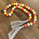 Fall Harvest Beads with Jute Ropes-180pcs Buffalo Plaid Pumpkin Orange Wood Beads,16mm Natural Farmhouse Rustic Polished Smooth Spacer Round Beads for Fall Autumn Garland Thanksgiving Halloween DIY