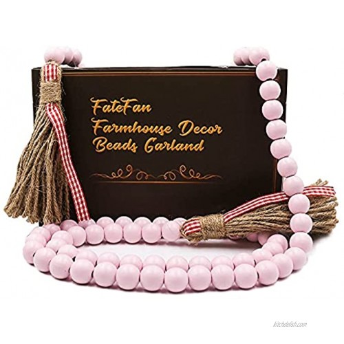 FateFan 58in Wood Bead Garland with Tassels Farmhouse Decor Beads Boho Beads Wooden Tray Decor Prayer Beads Rustic Country Home Decor Wall Hanging Decor Tiered Tray Decor Vase Door Decor