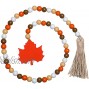 Halloween Wooden Bead Garland Wreath with Tassel Decorated with Maple Leaves and Pumpkin Beads for Halloween Thanksgiving Fall Harvest Party Farmhouse Wall Hanging Decorations Adorable Style