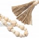HODUP 42Inch Wood Bead Garland with Tassels Farmhouse Beads Rustic Country Decor with Jute Rope for Tiered Tray Wall Hanging Home Décor