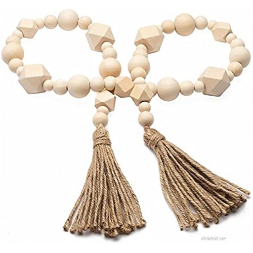 HODUP 42Inch Wood Bead Garland with Tassels Farmhouse Beads Rustic Country Decor with Jute Rope for Tiered Tray Wall Hanging Home Décor