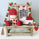 Huray Rayho Strawberry Wood Bead Garland Decorations Farmhouse Strawberry Tiered Tray Decor Rustic Summer Fruit Wooden Beads with Red Plaid Tassels Home Kitchen Berry Sweet Ornaments